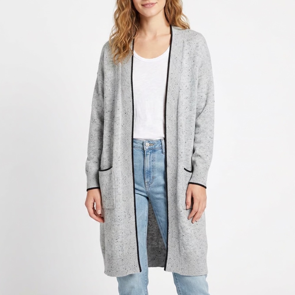 Peyton Primrose Womens Large Heather Grey Speckled Longline Cardigan Sweater L